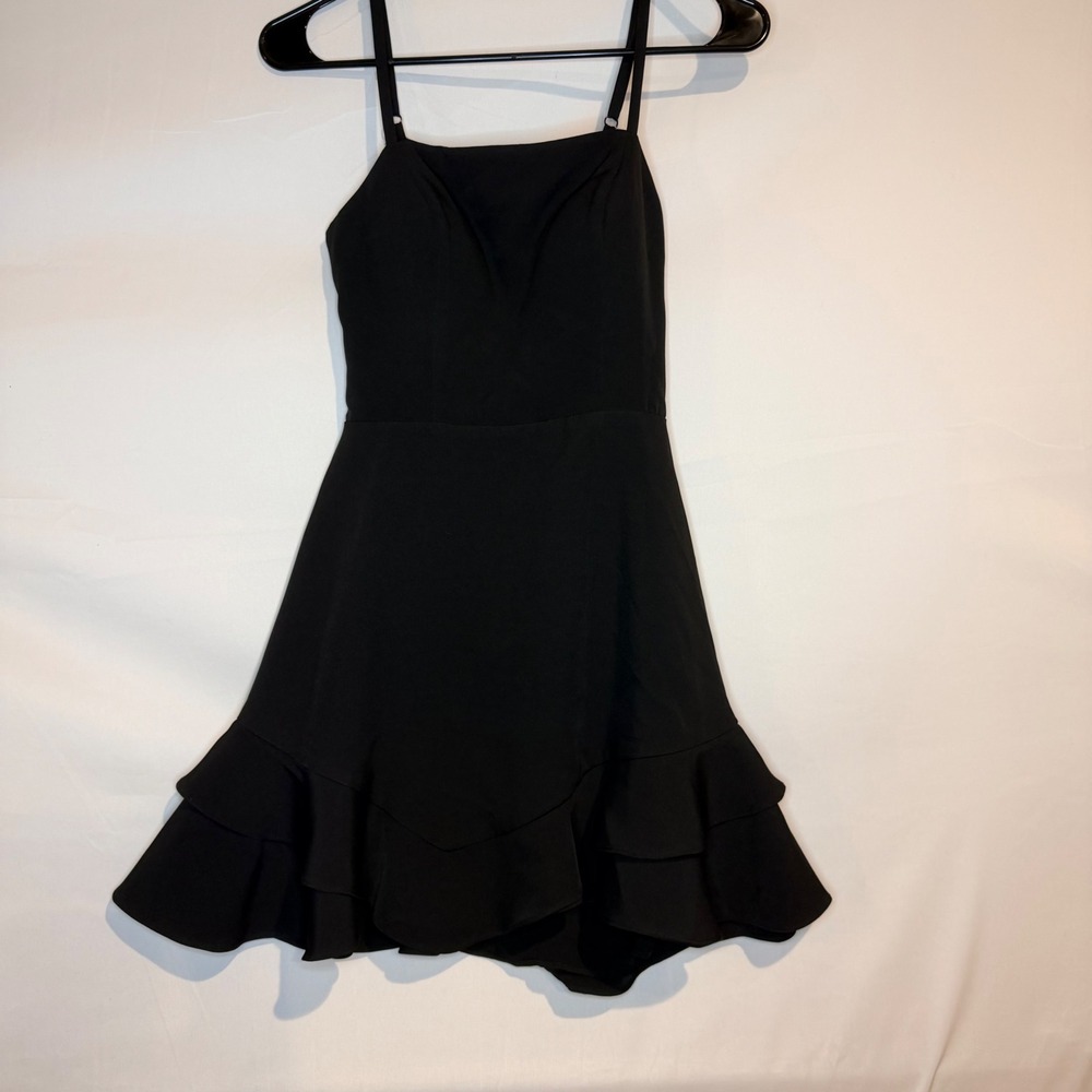 Dear Moon Black Ruffle Hem Tie Back Mini Dress Size 5 Sweetheart Neckline